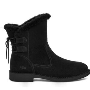Ugg Naiyah Lace-back Genuine Shearling Boot In Black Suede Size 10.5